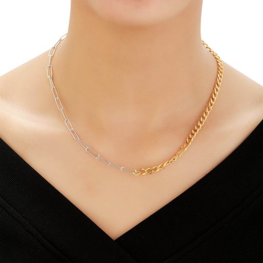 Sterling silver women luxury fine jewelry two-tone chain necklace