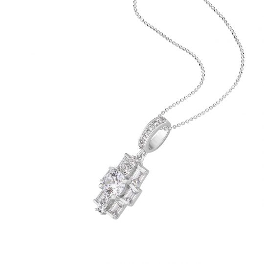 10K Gold Diamonds Modern Necklace, Rhodium Plating