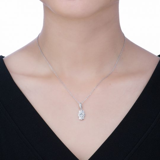 10K Gold Diamonds Modern Necklace, Rhodium Plating