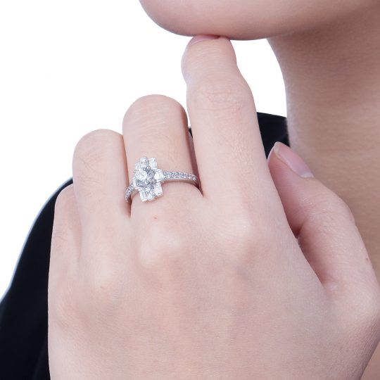 10K White Gold Multi-shape Diamonds Ring